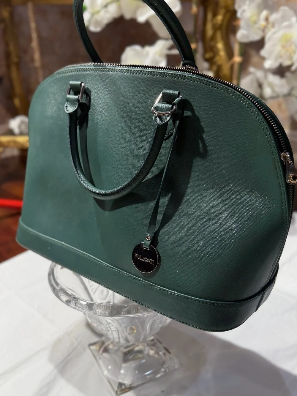 Pulicati Dark Green Saffiano Dome Satchel